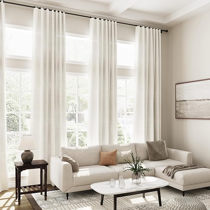 Cream Linen Curtains 129 Inches Long - Image 7