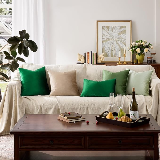GIGIZAZA Green Velvet Pillow Covers 16x16 Decorative Pillows Pack of 2 | Throw - Image 7