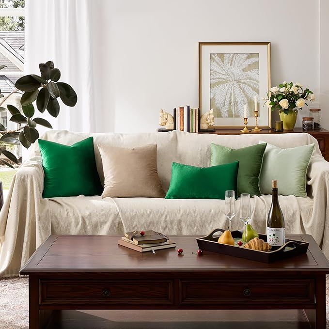 GIGIZAZA Green Velvet Pillow Covers 24x24 Decorative Pillows Pack of 2 | Throw - Image 8
