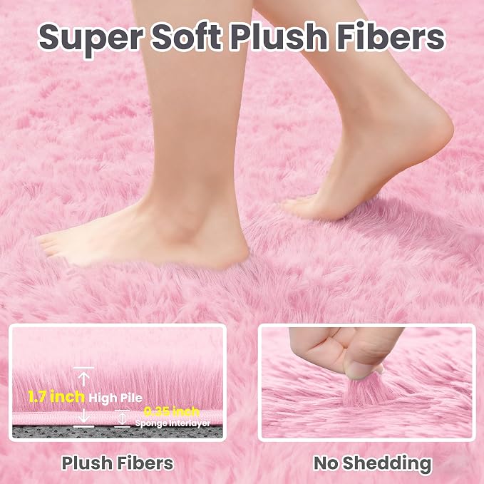 4x6 Fluffy Shag Area Rugs for Living Room Bedroom: Soft Carpet Light Pink | - Image 5