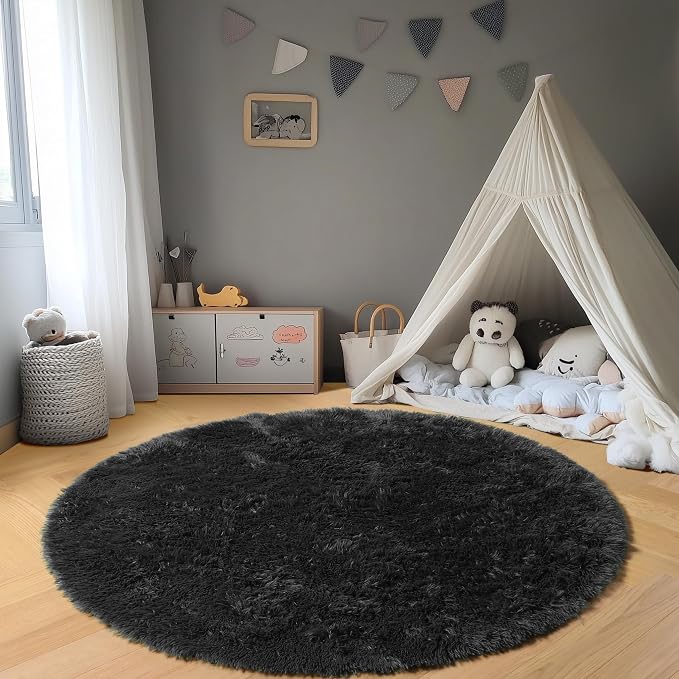 Black Round Area Rugs 6ft, Ultra Soft Bedroom Circle Rug - Image 7