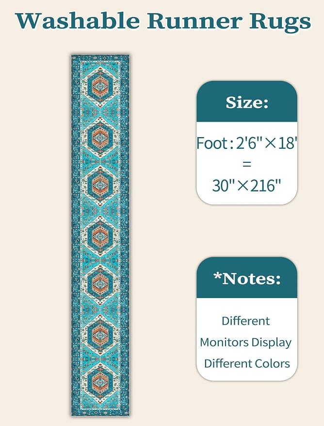 SERISSA 2'6"x18' Washable Non Slip Boho Runner Rug - Image 7