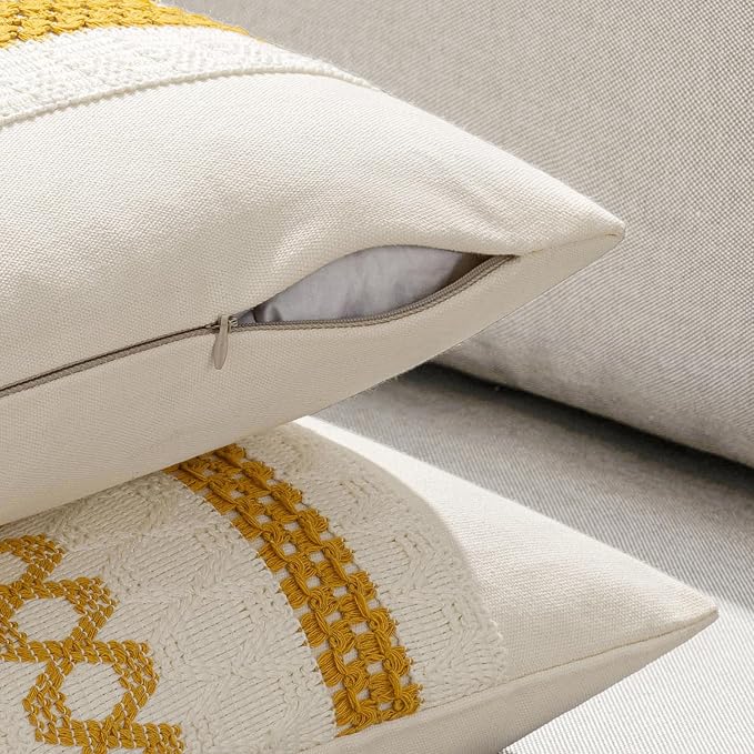 MIULEE Set of 2 Mustard Yellow Boho Decorative Pillow Covers 16x16 Inch | Fall - Image 5