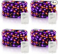 Purple Orange Halloween Timer Fairy Lights Battery Operated 4 Pack 16.4Ft 50 LED Black Wire Twinkle Lights with Timer 5 Modes for Halloween Indoor Outdoor Party Decoration