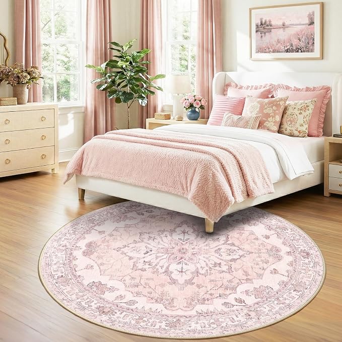 RELEANY Washable Area Rug, Round 7ft, Water Repellent, Pet Friendly, Vintage - Image 2