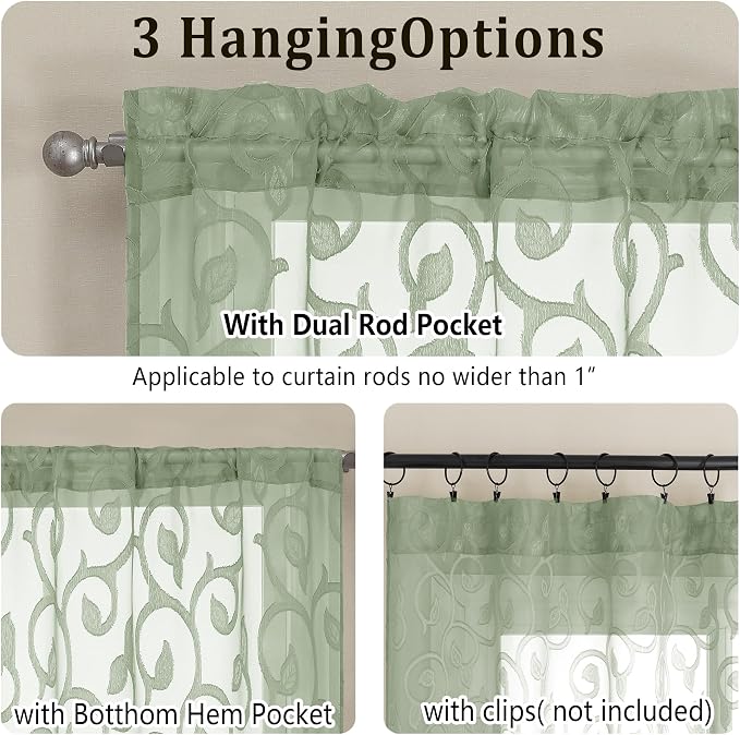 Furman Cafe Curtains 36 Inch Length 2 Panels Set, Elegant Geometric Jacquard - Image 4