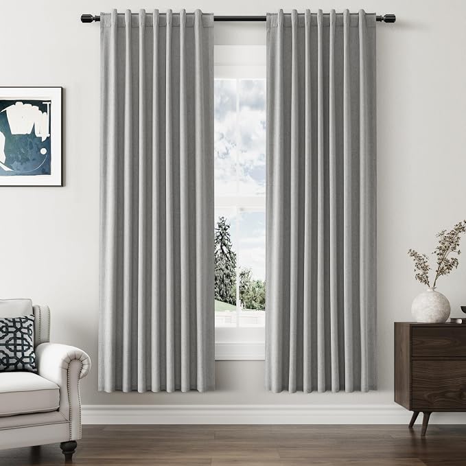 100% Blackout Linen Curtains 72 Inch Length 2 Panels Set by Guken