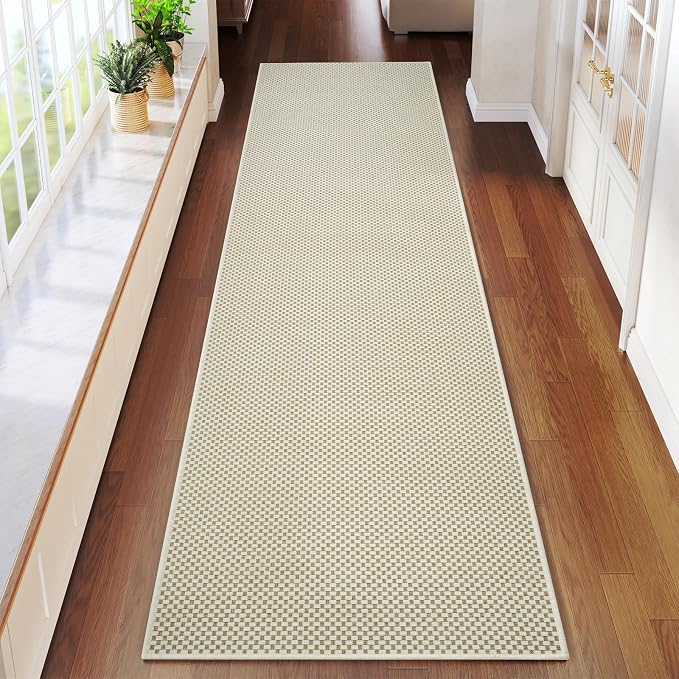 Hallway Runner Rug Extra Long Kitchen Runner Washable Beige 2x8 ft | Boho Woven by YDKGL