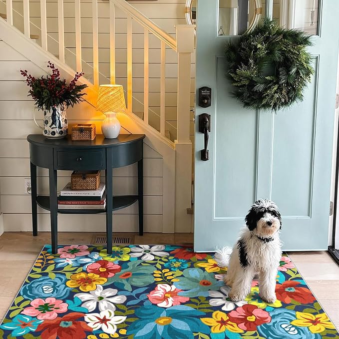 3x5 Flower Entry Rug, Washable Indoor Outdoor Mats - Image 8