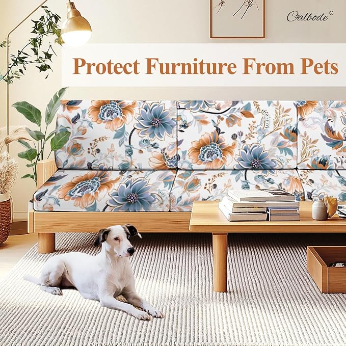 CALBODE 8Pcs High Elastic Digitally Printed Sofa Seat Cushion Cover, Soft & - Image 5