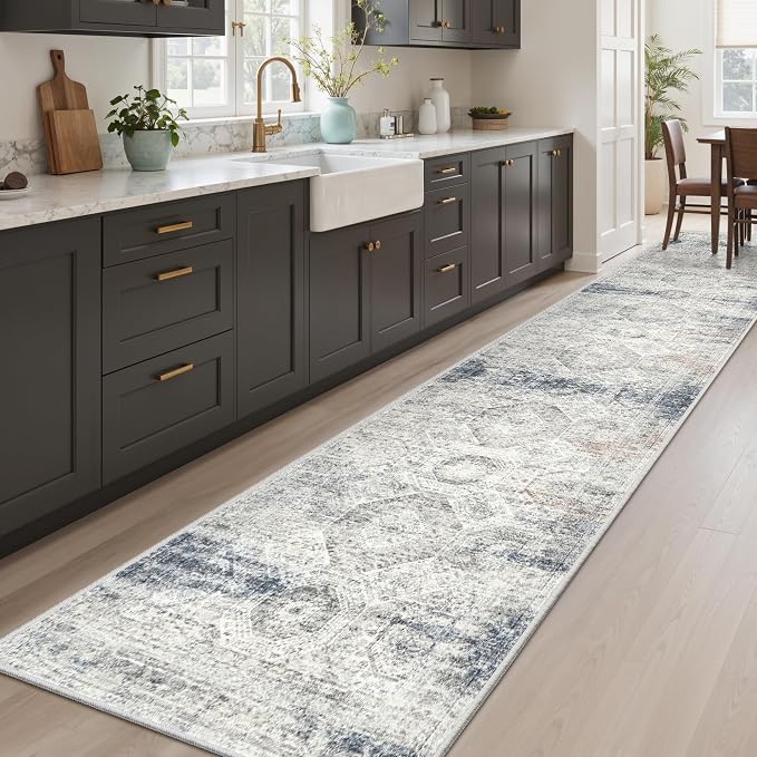 Soalmost Runner Rug 2x10 Washable Hallway Kitchen Runners Blue/Ivory | Non-Slip - Image 3