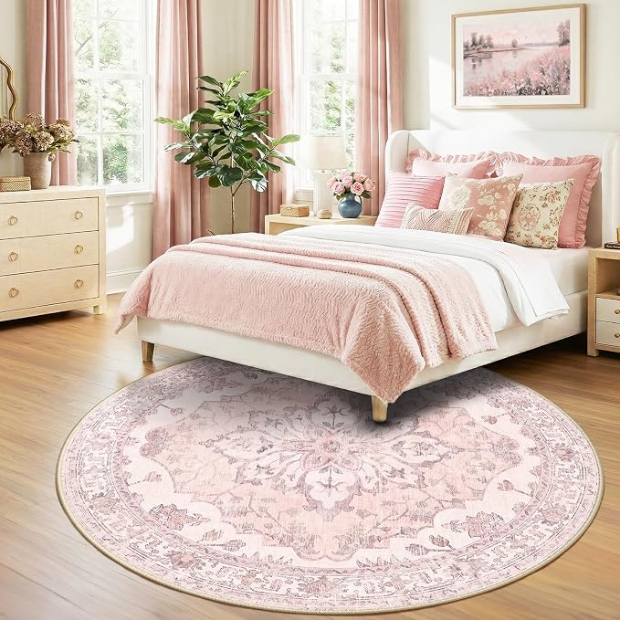 RELEANY Washable Area Rug, Round 8ft, Water Repellent, Pet Friendly, Vintage - Image 2