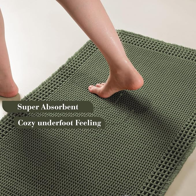 RESARE Waffle Bath Mat for Bathroom, Non Slip Bathroom Rugs 24"x36" Green | - Image 3