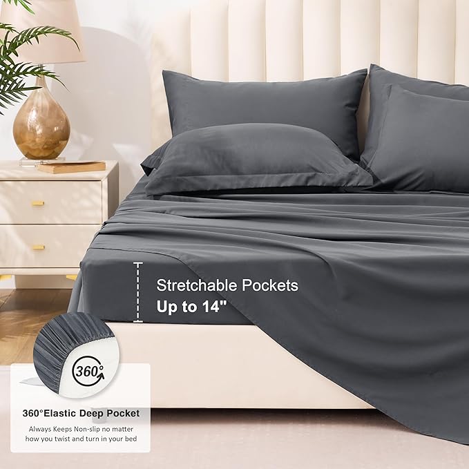Love's cabin King Size Comforter Set Soot Grey, 7 Pieces King Bed in a Bag, All Season Bedding Sets with 1 Comforter, 1 Flat Sheet, 1 Fitted Sheet, 2 Pillowcase and 2 Pillow Sham