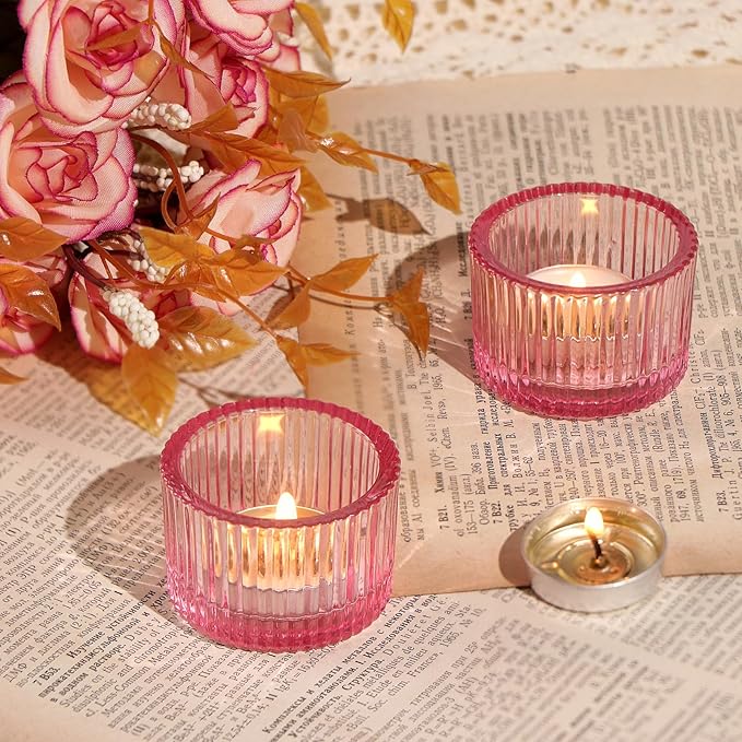 Pink Tealight Candle Holder Set of 12, Small Votive Candle Holders for Table Centerpiece,Glass Tea Light Candles Holder for Party&Home,Wedding Decor(2''Dia*1.4''H)