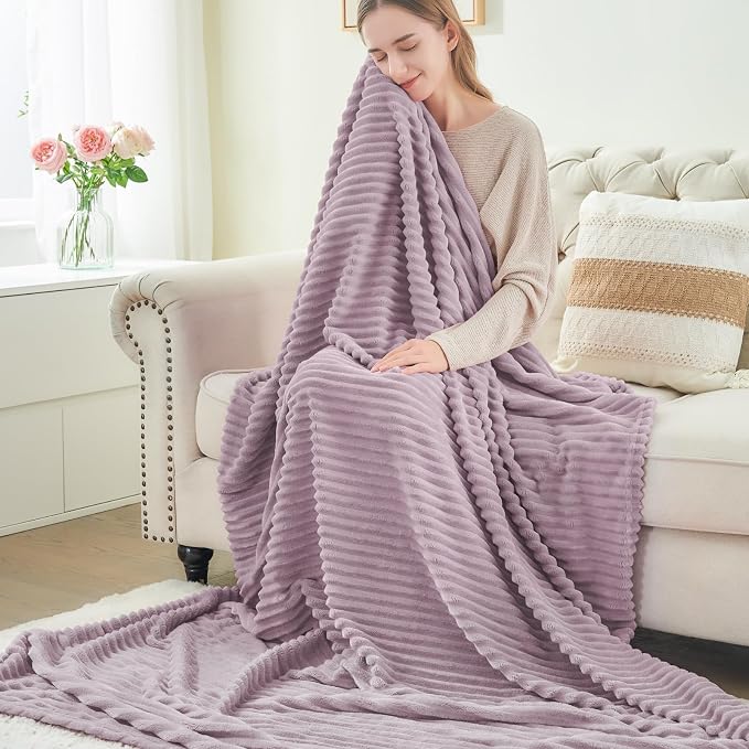 BEDELITE 3D Ribbed Dusky Violet Fleece Twin Blanket - Image 6