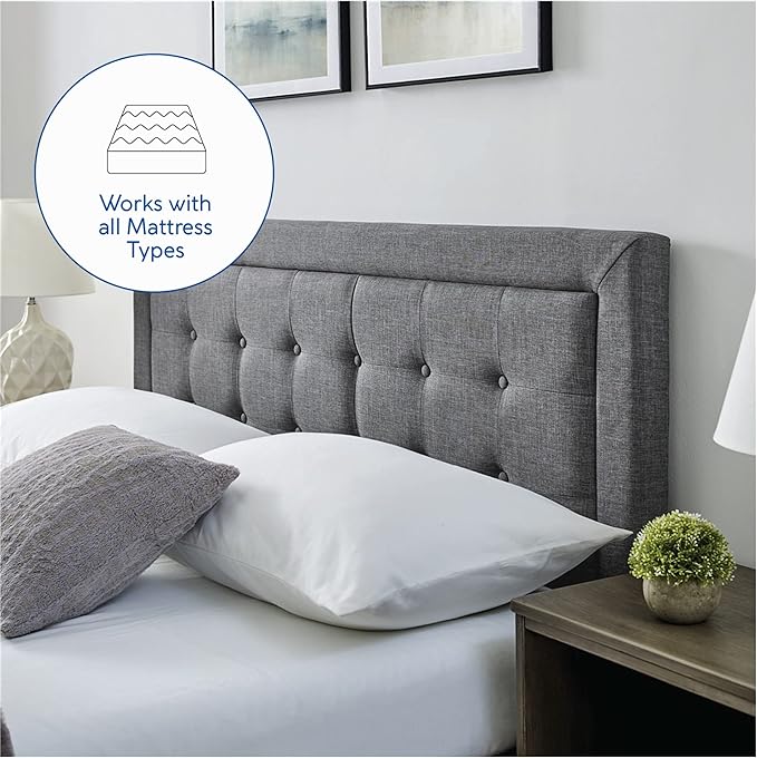 Decoro Mornington 2.0 Upholstered Platform Bed | Headboard and Metal Frame with Wood Slat Support, Grey, Queen Size