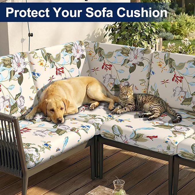 Smiry Waterproof Patio Cushion Covers, Stretch Outdoor Furniture Covers | Couch - Image 8
