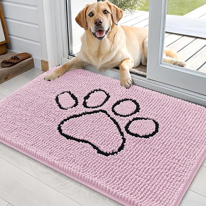 OLANLY Dog Door Mat for Muddy Paws 36x24, Paw Print Design Chenille Mud Mat | by OLANLY