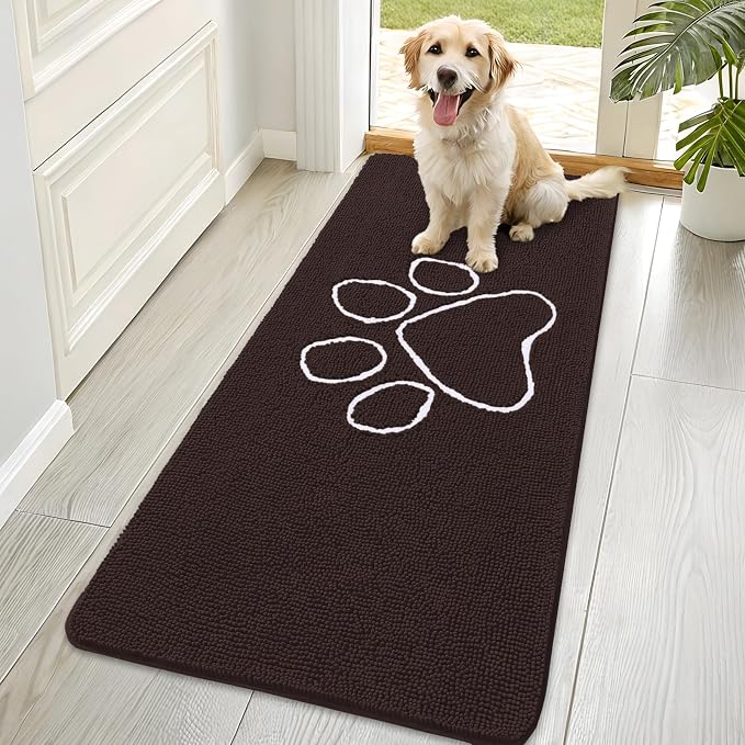 OLANLY Dog Door Mat for Muddy Paws 70x35, Paw Print Design Chenille Mud Mat | by OLANLY
