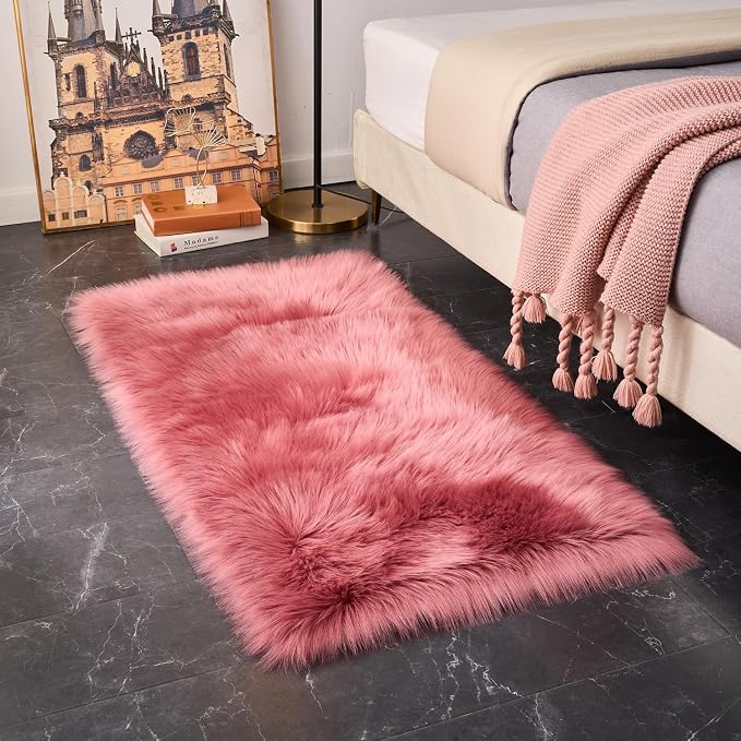 EasyJoy Ultra Soft Fluffy Shaggy Area Rug, 2 x 4 ft Rectangle, Blush Pink | - Image 3