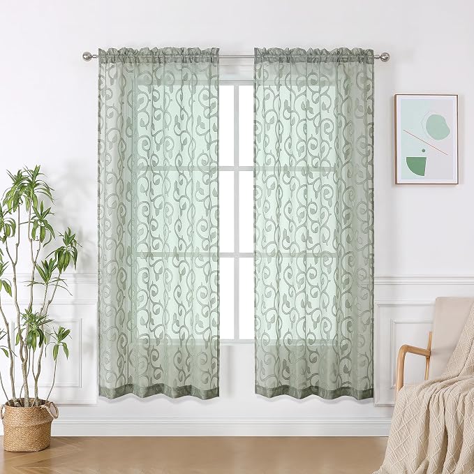 Furman Sage Green Semi Sheer Curtains 72 inches Long - Image 2
