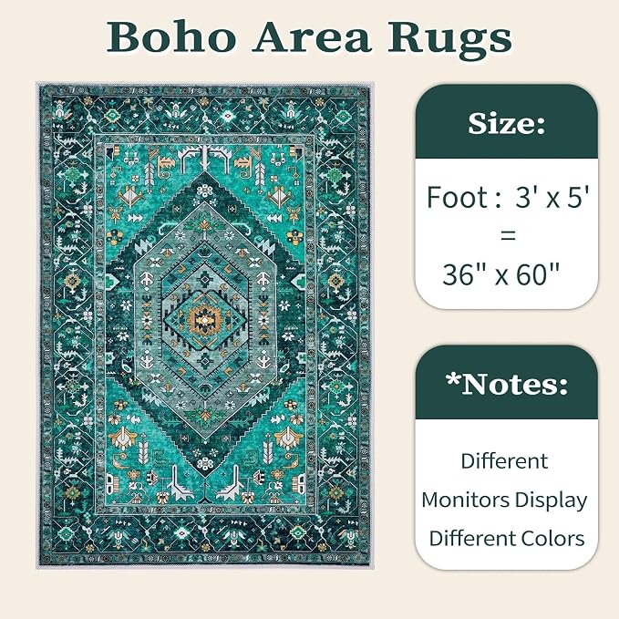 SERISSA 3x5 Washable Non Slip Boho Area Rug - Image 6