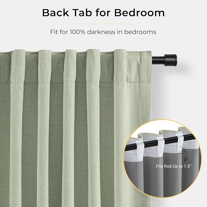 INOVADAY Sage Green Curtains 100% Blackout Curtains - Image 5