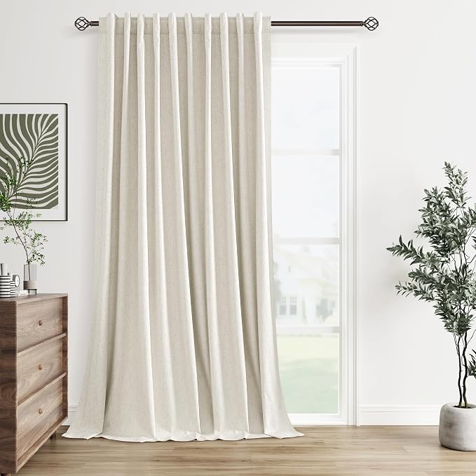 Extra Wide 100% Blackout Linen Curtains by Guken