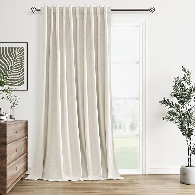 Extra Wide 100% Blackout Linen Curtains by Guken