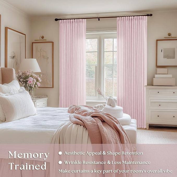 Light Pink Linen Pinch Pleat Curtains 102 Inch Length 2 Panels Set 40x102 | - Image 2