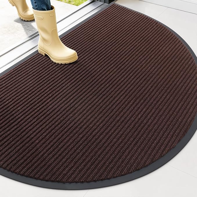 OLANLY Half Circle Front Door Mat 47x32, Waterproof Heavy-Duty Doormat | Brown by OLANLY