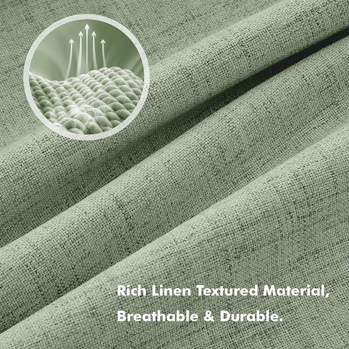 MIULEE 100% Blackout Linen Curtains 42 x 84 Inch Sage Green 2 Panels | Thermal - Image 3