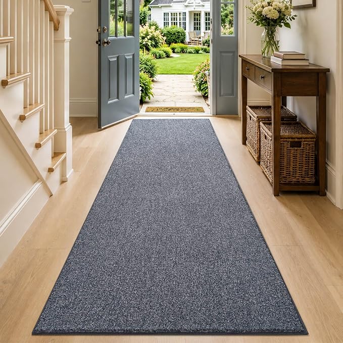 2x8 Grey Blue/White Runner Rug Washable Non-Slip - Image 2