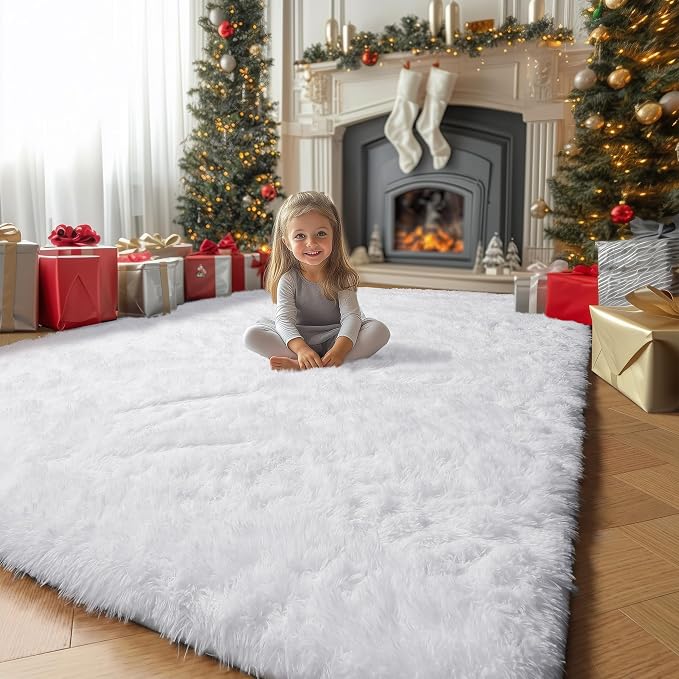 Amdrebio White Fuzzy Furry Area Rug 5x7 - Image 8