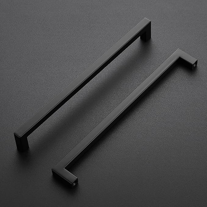 Ravinte 5 Pack Black Cabinet Pulls 10 Inch Square Kitchen Cabinet Handles Matte Black Kitchen Hardware for Drawer Pulls Drawer Handles Come with Screwdriver