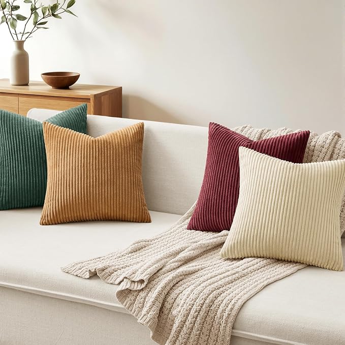 MIULEE Corduroy Decorative Throw Pillow Covers Christmas Red Green 18x18 | Set - Image 6