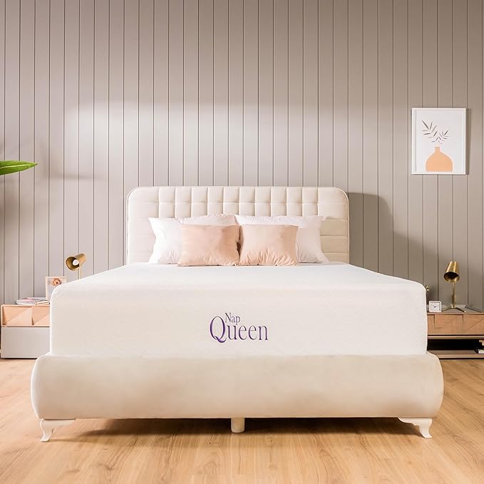 NapQueen Queen Mattress, 10 Inch Elizabeth Cooling Gel Memory Foam Mattress, Queen Bed Mattress in a Box, CertiPUR-US Certified, Medium Firm, Breathable Soft Fabric Cover