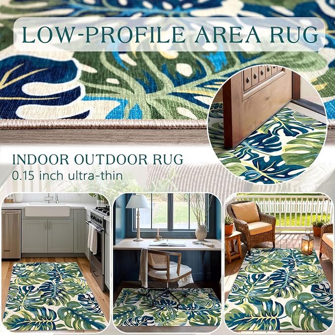 3x5 Monstera Entry Rug Washable Indoor Outdoor Mats - Image 5