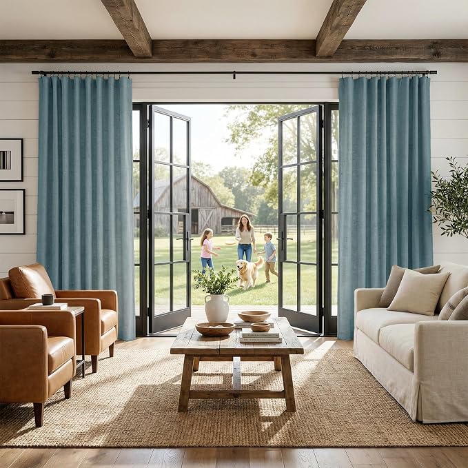 NICETOWN Skylark Blue Living Room Completely Shaded Linen Textured Draperies - Image 9
