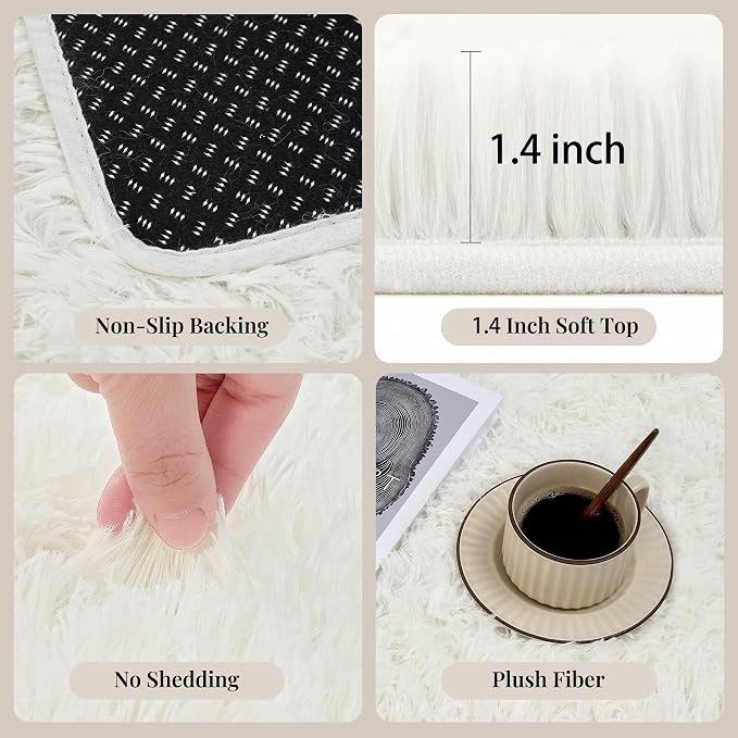 PLHXFR 8x10 Area Rugs Living Room: Fluffy Bedroom Rug Shag Carpet White | - Image 4