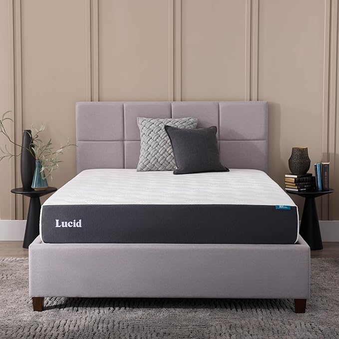 Lucid 10 Inch Memory Foam Mattress - Medium Feel - Infused with Refreshing Bamboo Charcoal and Cooling Gel - Bed in a Box - Temperature Regulating - Pressure Relief - Breathable - King Size