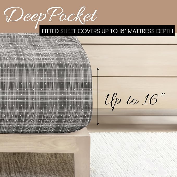 Linen Market 4 Piece King Sheet Set - Breathable, Double-Brushed Patterned Cooling Sheets – Oeko-TEX Certified Ultra Soft & Wrinkle-Free 16" Deep-Pocket King Sheets - Easy Care Polka Dot Gray