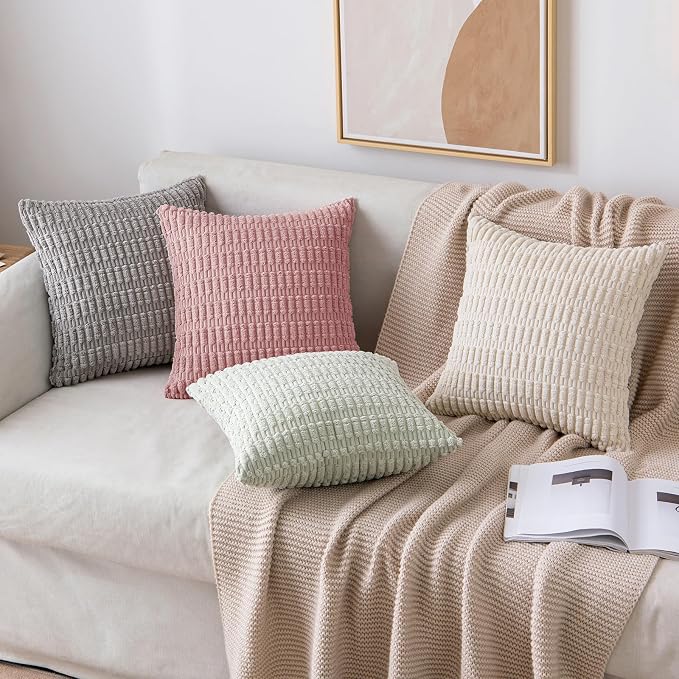 MIULEE Corduroy Decorative Throw Pillow Covers 20x20 Blush Pink Pack of 2 | - Image 2