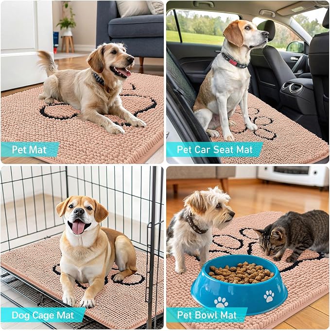 OLANLY Dog Door Mat for Muddy Paws 30x20, Paw Print Design Chenille Mud Mat | - Image 7