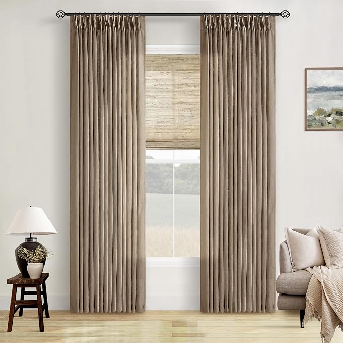 Latte Pinch Pleated Light Filtering Linen Curtains 84 Inch Length | Semi Sheer by Twodrapes