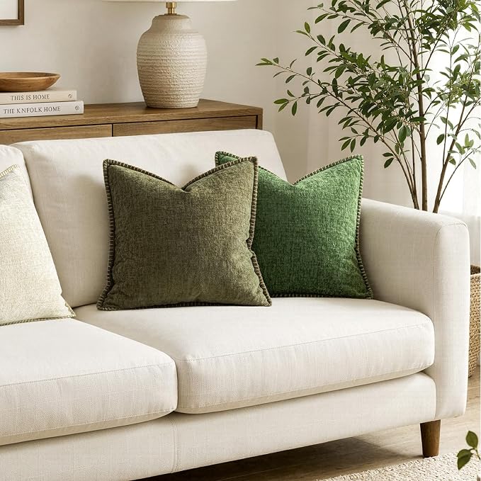 MIULEE Decorative Couch Throw Pillow Covers 20x20 Inch Olive Green 2 Pack | - Image 4