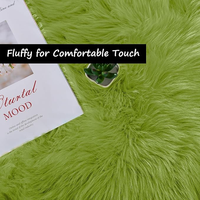 Goolela Lime Green Fluffy Runner Rug 2x6 Faux Fur Fuzzy Furry Rugs - Image 5