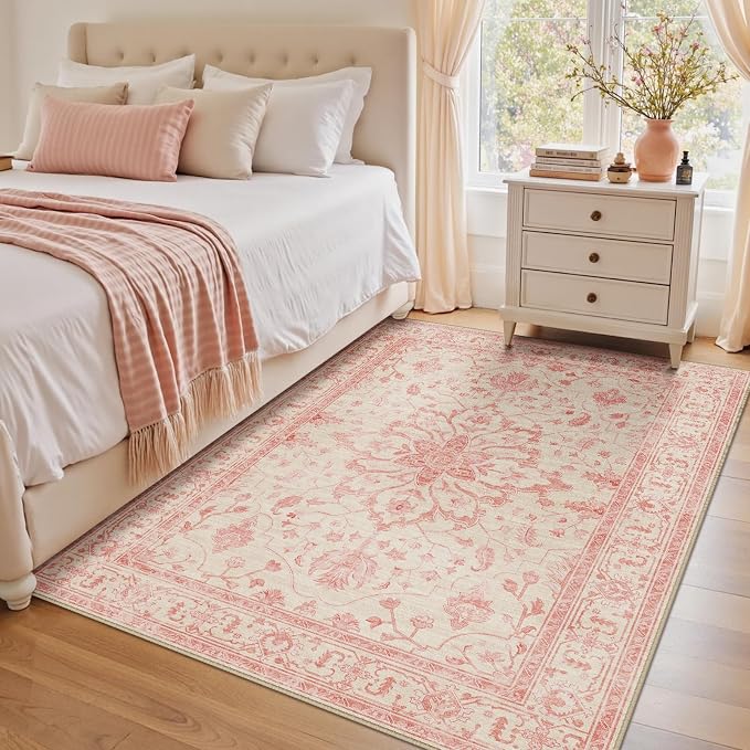 RELEANY Washable Area Rug, Water Repellent, Pet Friendly, Vintage Floral Boho - Image 3