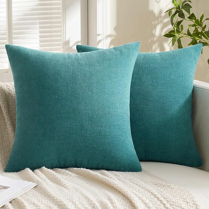 MIULEE Teal Chenille Couch Euro Throw Pillow Covers, 22x22 | Set of 2, Soft - Image 3